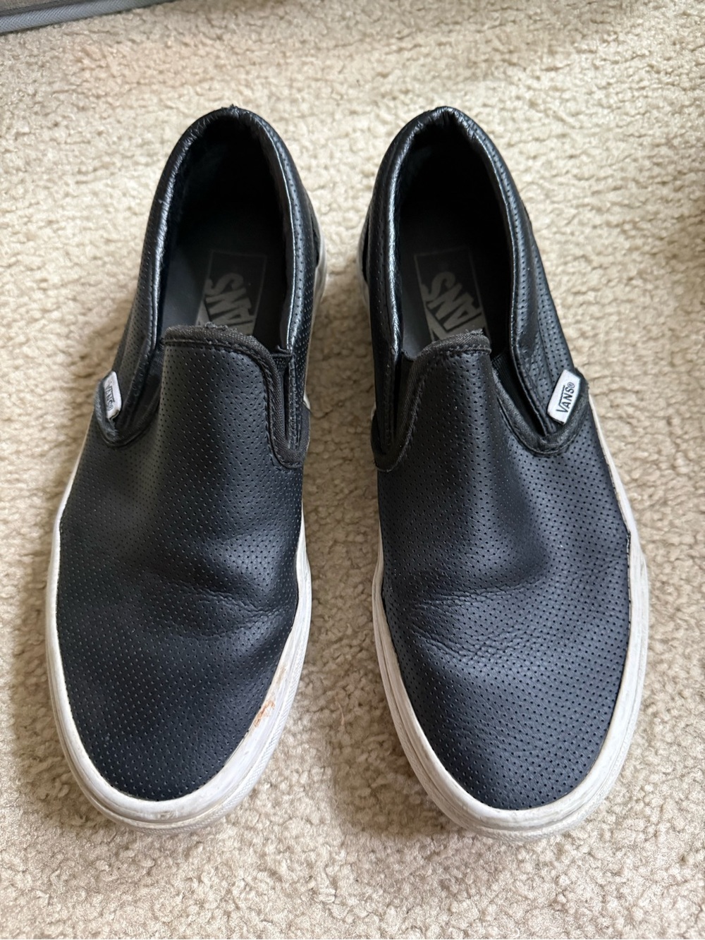 Vans Leather Perforated Black Slip On Sneakers Size 8 Women's Flat